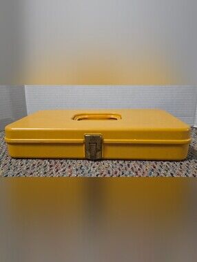 Vintage Yellow Sewing Thread Holder Storage Container w/ Handle Clasp Closure
